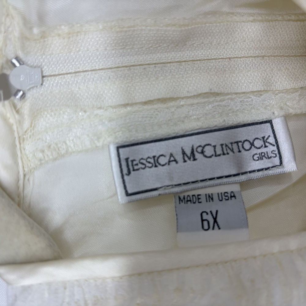 Jessica McClintock Vintage Size 6X Girl Lace Puff Sleeve Dress Cottagecore Ivory - Picture 3 of 8